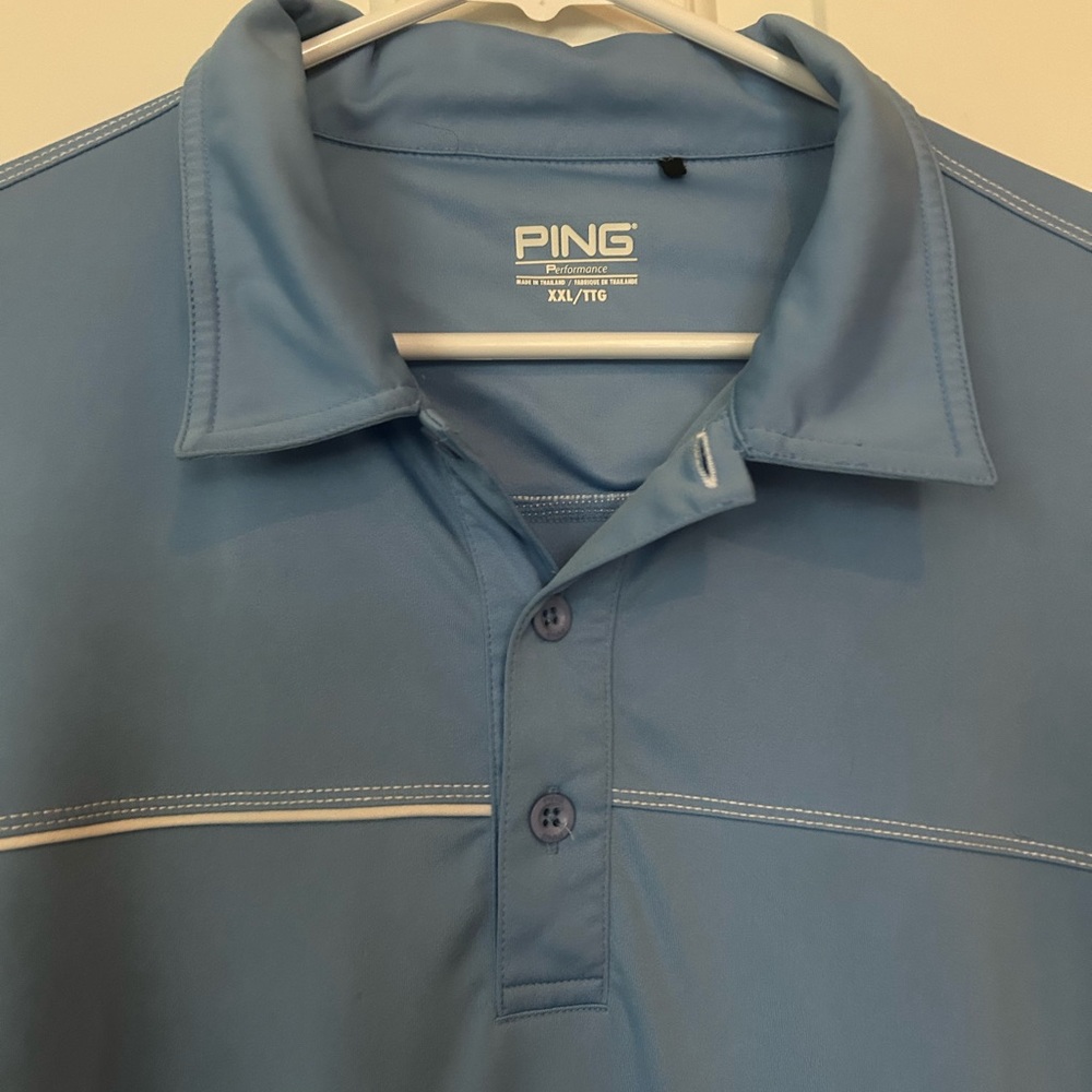 SALE: Men's Blue PING Polo Shirt, line pattern size XXL
